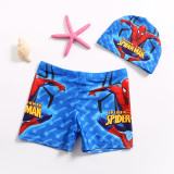 Kid Boys Print Spider Man Swimwear Trunks Swim Boxer Shorts With Swim Cap