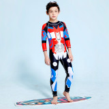 Kid Boys Underwater Diving Print Transformers Swimwear Sets Long Sleeves Top and Pant With Swim Cap
