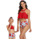 Mommy and Me Hollow Out Collar Ruffles Bikini Sets Matching Swimwear