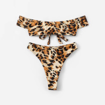 Women Swimsuit Off The Shoulder Leopard Print Bikinis Sets Swimwear