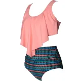 Women Swimsuit Cut Out Prints Tropical Leaves Bikinis Sets Swimwear