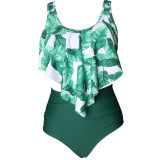 Women Swimsuit Cut Out Prints Tropical Leaves Bikinis Sets Swimwear