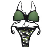 Women Swimsuit Army Rivet Tie Up Bikinis Sets