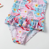 Toddle Kids Girls Print Flamingos Ruffles Swimsuit Swimwear With Cap