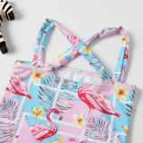 Toddle Kids Girls Print Flamingos Ruffles Swimsuit Swimwear With Cap