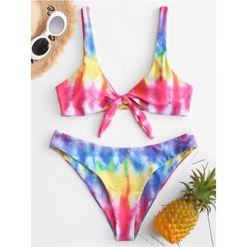 Women Bikinis Tie Dyed Bowknot Rainbow Bikinis Sets Swimsuit