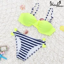 Women Bikinis Sets Steel Tube Top Stripes Swimsuit