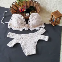 Women Swimsuit Hand Crocheted Shells Cut Out Backless Bikinis Sets Swimwear