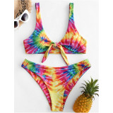 Women Bikinis Tie Dyed Bowknot Rainbow Bikinis Sets Swimsuit