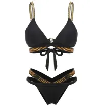 Women Swimsuit Metal Cut Out Bikinis Sets