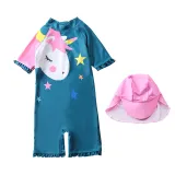 Toddle Kids Girls Print Unicorn Stars Swimsuit Swimwear With Cap