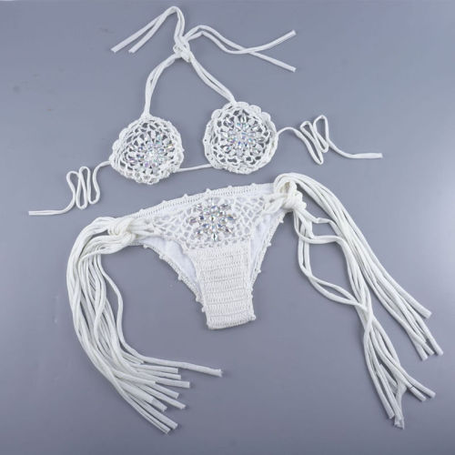 Women Swimsuit Crocheted Jewelry Tie Up Bikinis Sets Swimwear