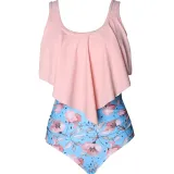 Women Swimsuit Cut Out Prints Tropical Leaves Bikinis Sets Swimwear