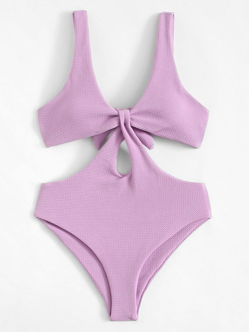purple cut out swimsuit