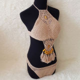 Women Swimsuit Hand Crocheted Tassels Beads Boho Bikinis Sets Swimwear