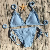 Women Bikinis Sets Wavy Edge Tie Up Swimsuit