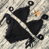 Women Bikinis Sets Wavy Edge Tie Up Swimsuit