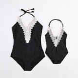 Mommy and Me Lace Strap Swimsuit Matching Swimwears