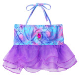 3PCS Kid Girls Scale Ruffles Tutu Mermaid Tail Bikini Swimsuit With Free Garland Color Random