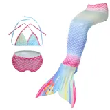 3PCS Kid Girls Ombre Scale Mermaid Tail Bikini Sets Swimwear With Free Garland Color Random