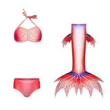 3PCS Kid Girls Omber Shell Flying Fish Mermaid Tail Bikini Swimsuit With Free Garland Color Random