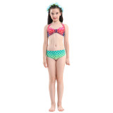 3PCS Kid Girls Strap Rainbow Ombre Scales Mermaid Tail Bikini Sets Swimwear With Free Garland Color Random