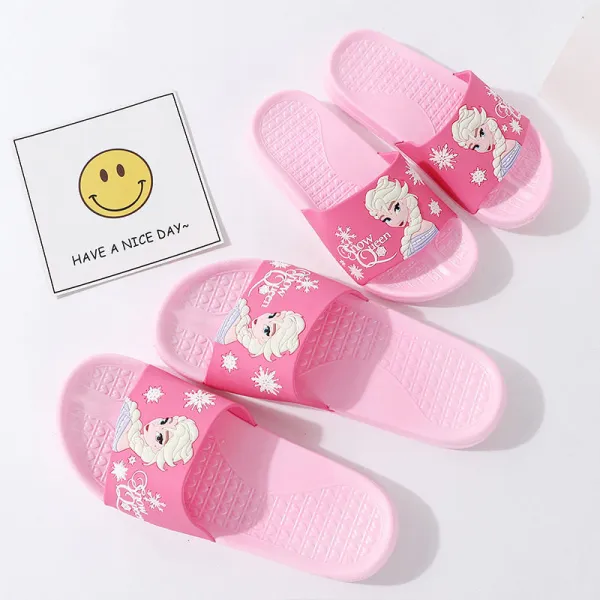 Toddlers Kids Pink Frozen Princess Flat Beach Home Summer Slippers
