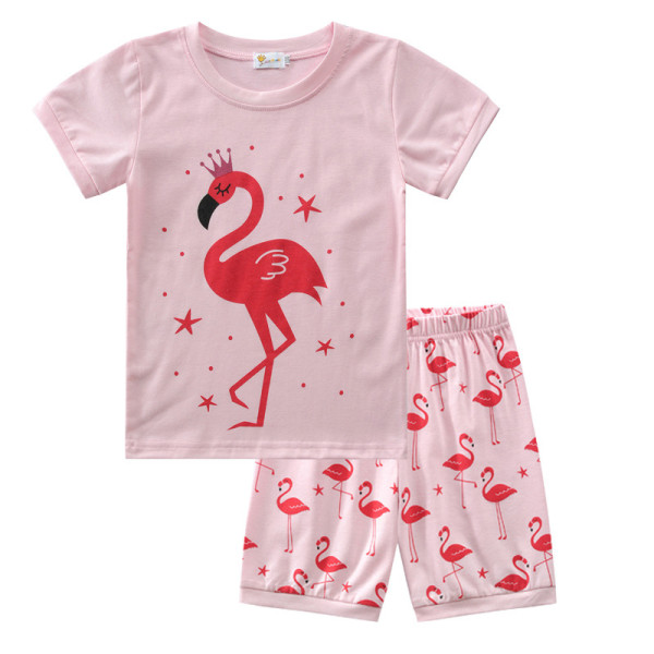 Toddler Kids Girl Prints Flamingos Summer Short Pajamas Sleepwear Set Cotton Pjs
