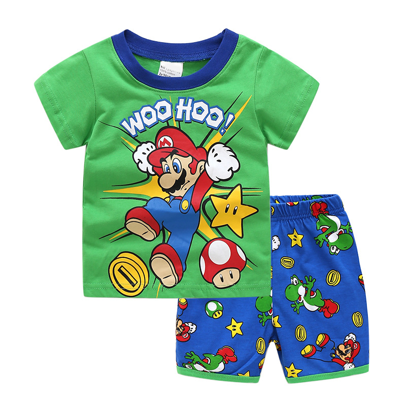 Toddler Kids Boy Super Mario Slogan Summer Short Pajamas Sleepwear Set Cotton Pjs