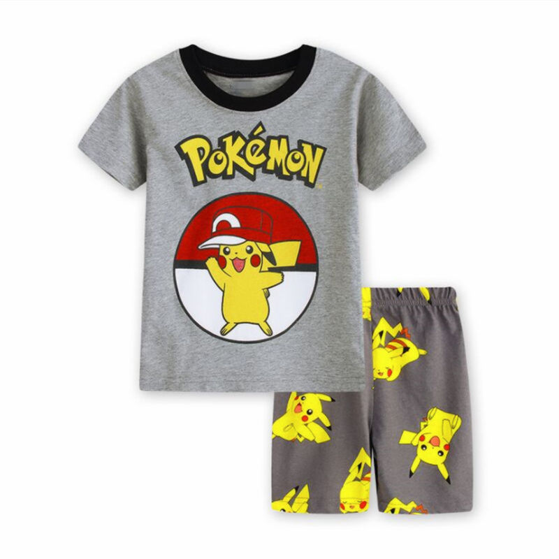 Toddler Kids Girl Yellow Pikachu Summer Short Pajamas Sleepwear Set Cotton Pjs