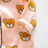 Toddler Kids Boy Prints Bears Long Sleeves Pajamas Rayon Silk Sleepwear Set