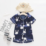 Toddler Kids Girl Prints Rabbits Summer Short Pajamas Rayon Silk Sleepwear Set