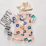 Toddler Kids Boy Prints Bears Summer Short Pajamas Rayon Silk Sleepwear Set