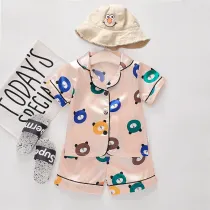 Toddler Kids Boy Prints Bears Summer Short Pajamas Rayon Silk Sleepwear Set