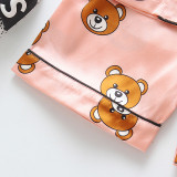 Toddler Kids Boy Prints Bears Summer Short Pajamas Rayon Silk Sleepwear Set