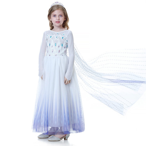 Toddler Girls White Sequins Princess Tutu Lace Long Dress