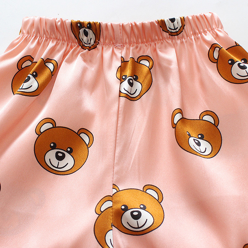 Toddler Kids Boy Prints Bears Summer Short Pajamas Rayon Silk Sleepwear Set