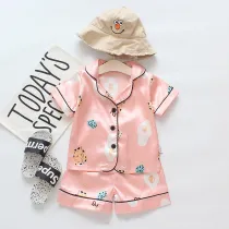 Toddler Kids Girl Prints Eggs Cookies Summer Short Pajamas Rayon Silk Sleepwear Set