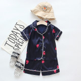Toddler Kids Girl Prints Strawberry Summer Short Pajamas Rayon Silk Sleepwear Set