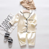 Toddler Kids Boy Pure Color Long Sleeves Pajamas Rayon Silk Sleepwear Set