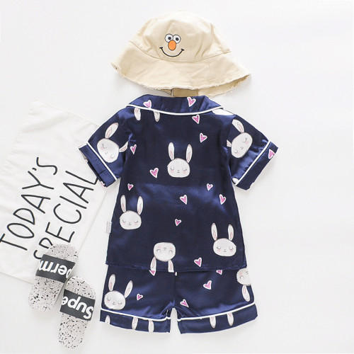 Toddler Kids Girl Prints Rabbits Summer Short Pajamas Rayon Silk Sleepwear Set