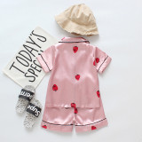 Toddler Kids Girl Prints Strawberry Summer Short Pajamas Rayon Silk Sleepwear Set