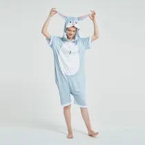 Kids And Adults Gray Rabbit Summer Short Onesie Kigurumi Pajamas