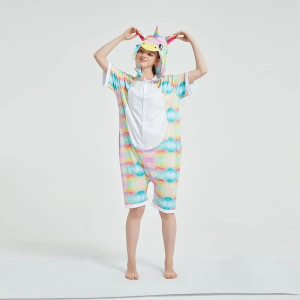 Kids And Adults Rainbow Unicorn Summer Short Onesie Kigurumi Pajamas