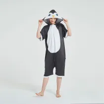 Kids And Adults Black Penguin Summer Short Onesie Kigurumi Pajamas