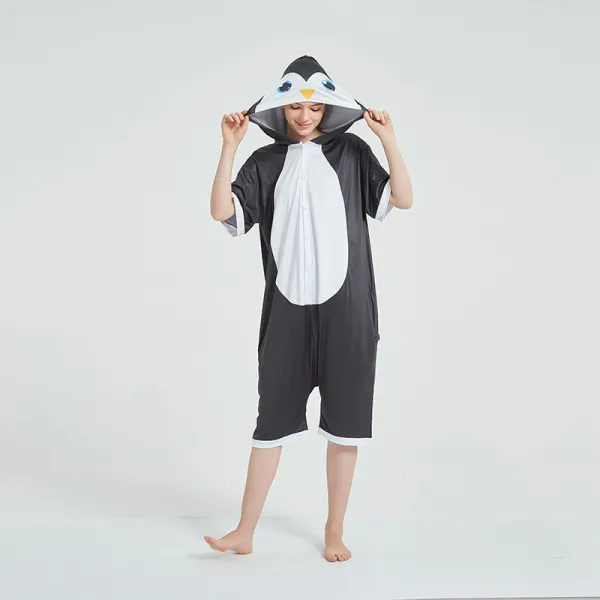 Kids And Adults Black Penguin Summer Short Onesie Kigurumi Pajamas