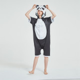 Kids And Adults Cute Black Panda Summer Short Onesie Kigurumi Pajamas