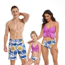 Family Matching Swimwear Printing Flowers Leaves V-neck Bikini Set