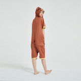 Kids And Adults Cute Brown Bear Summer Short Onesie Kigurumi Pajamas