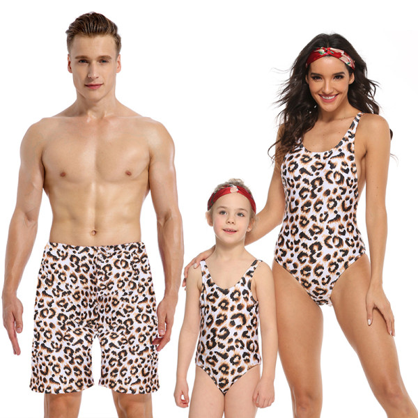 Family Matching Swimwear Prints Leopard Swimsuit and Swim Trunks